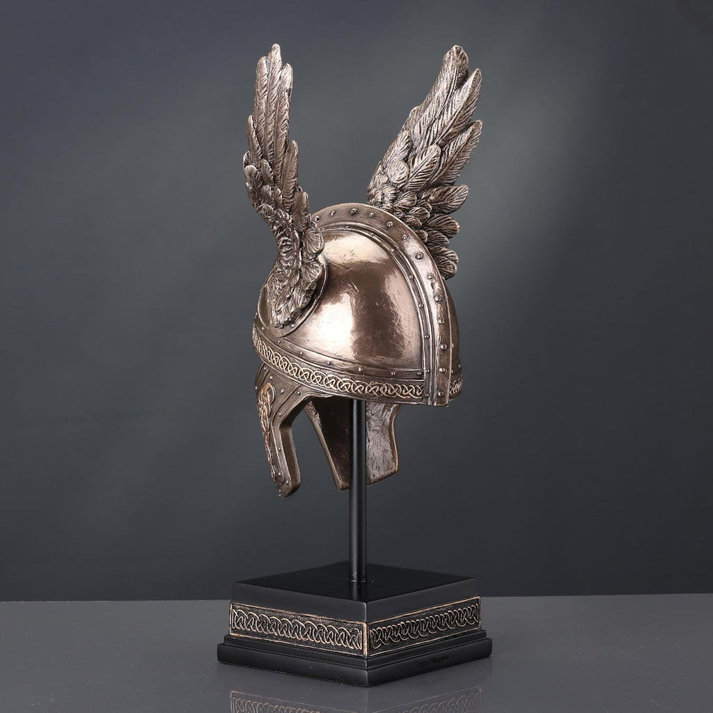 9 1/2 Inch Norse Winged Helmet of Odin Cold Cast Resin Brozne Finish Sculpture Viking Home Decor Collectibles