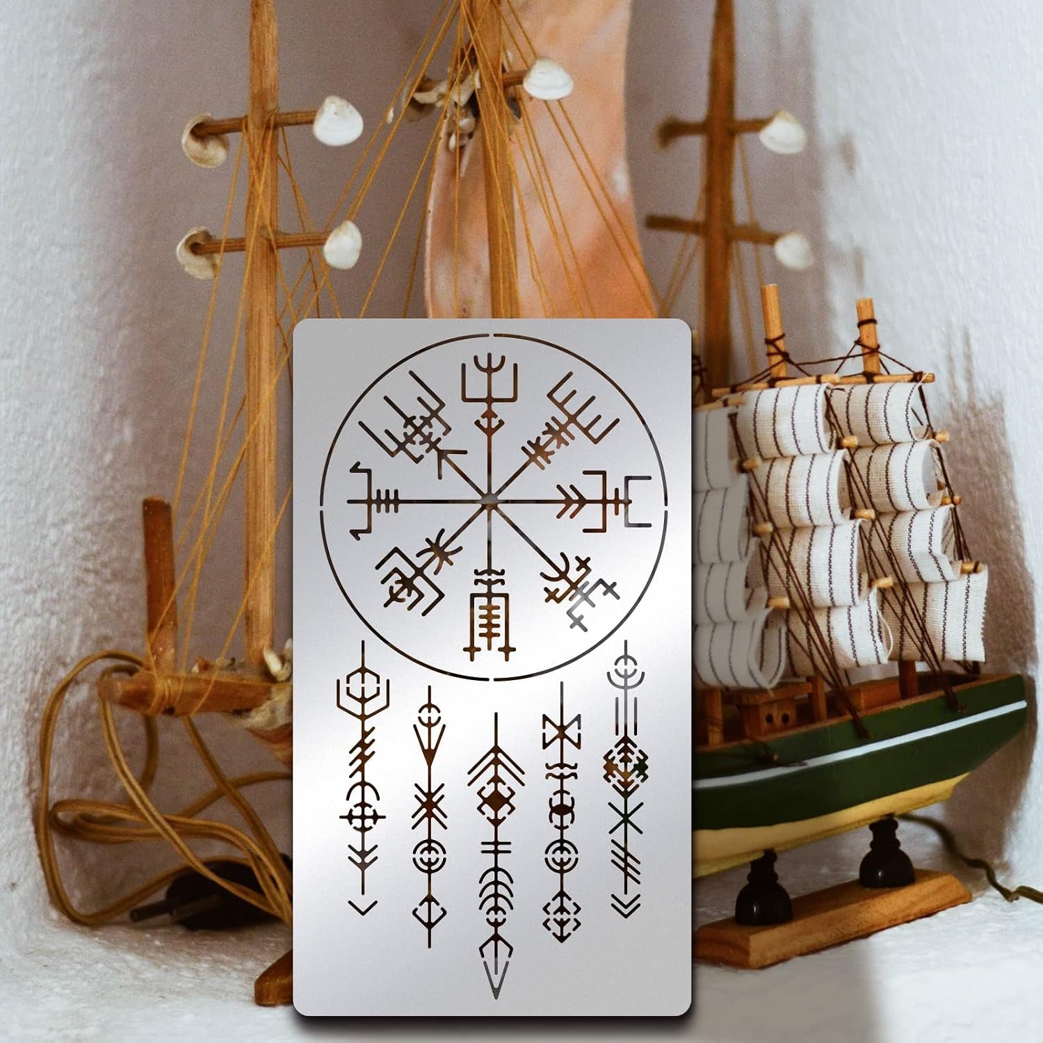 Viking Painting Stencils, 7X4 Inch Celtic Viking Signs Stainless Steel Metal Drawing Stencil for Wood Carving, Woodburning, Engraving and Scrapbooking