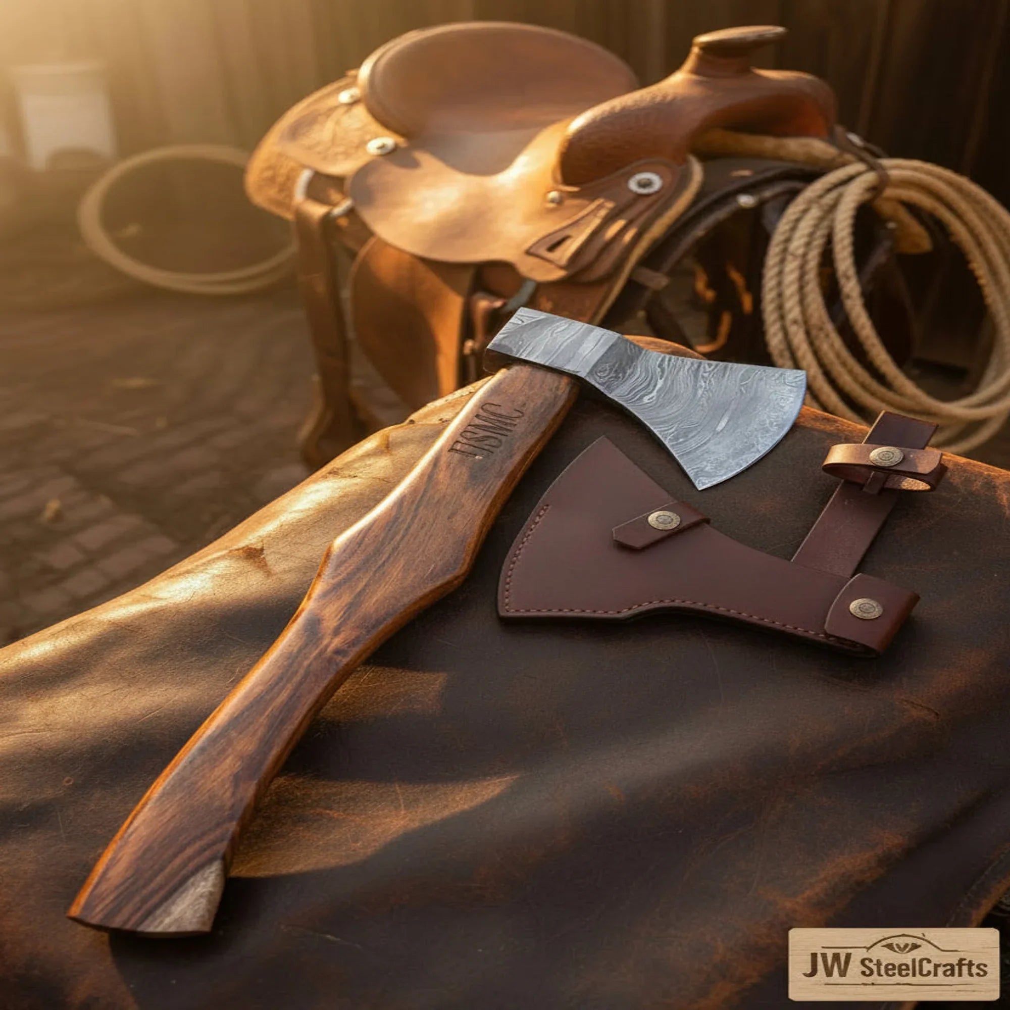 Damascus Skeggox Bearded Viking Axe with Hardwood Handle