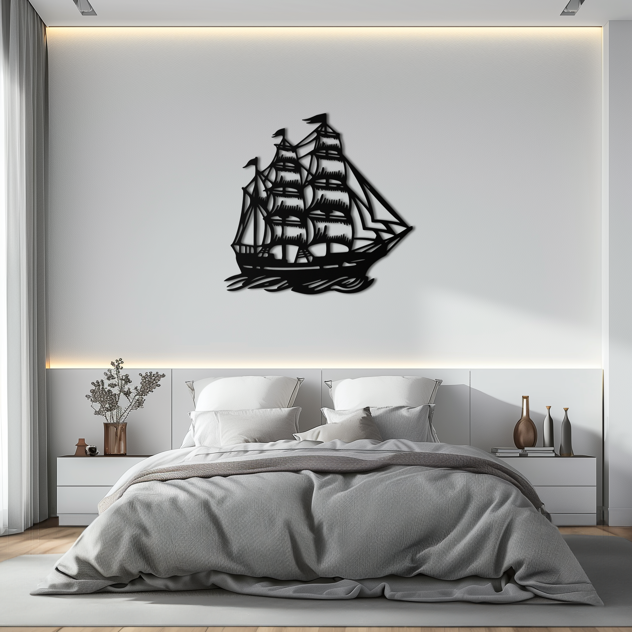 Metal Viking Longship Wall Art - Norse-Inspired Steel Sculpture