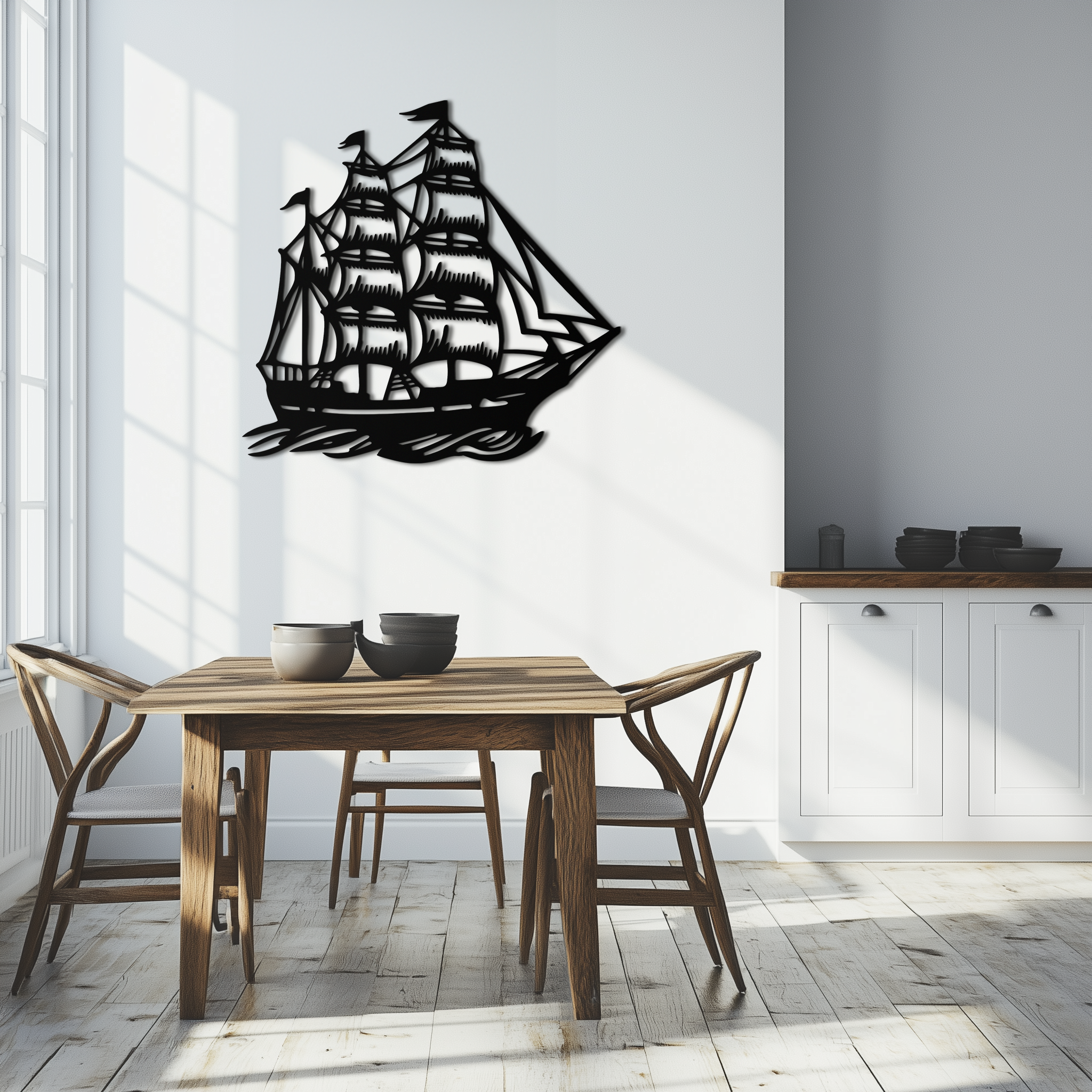 Metal Viking Longship Wall Art - Norse-Inspired Steel Sculpture