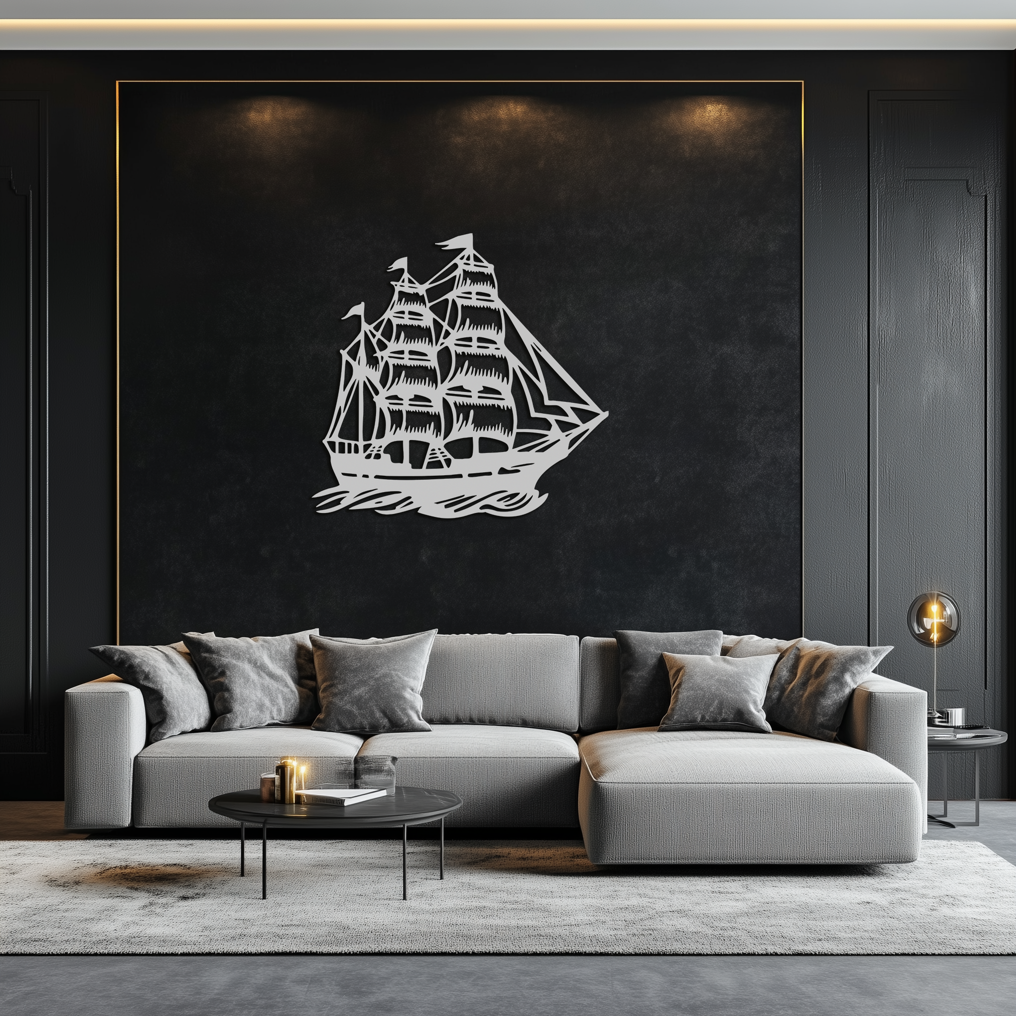 Metal Viking Longship Wall Art - Norse-Inspired Steel Sculpture