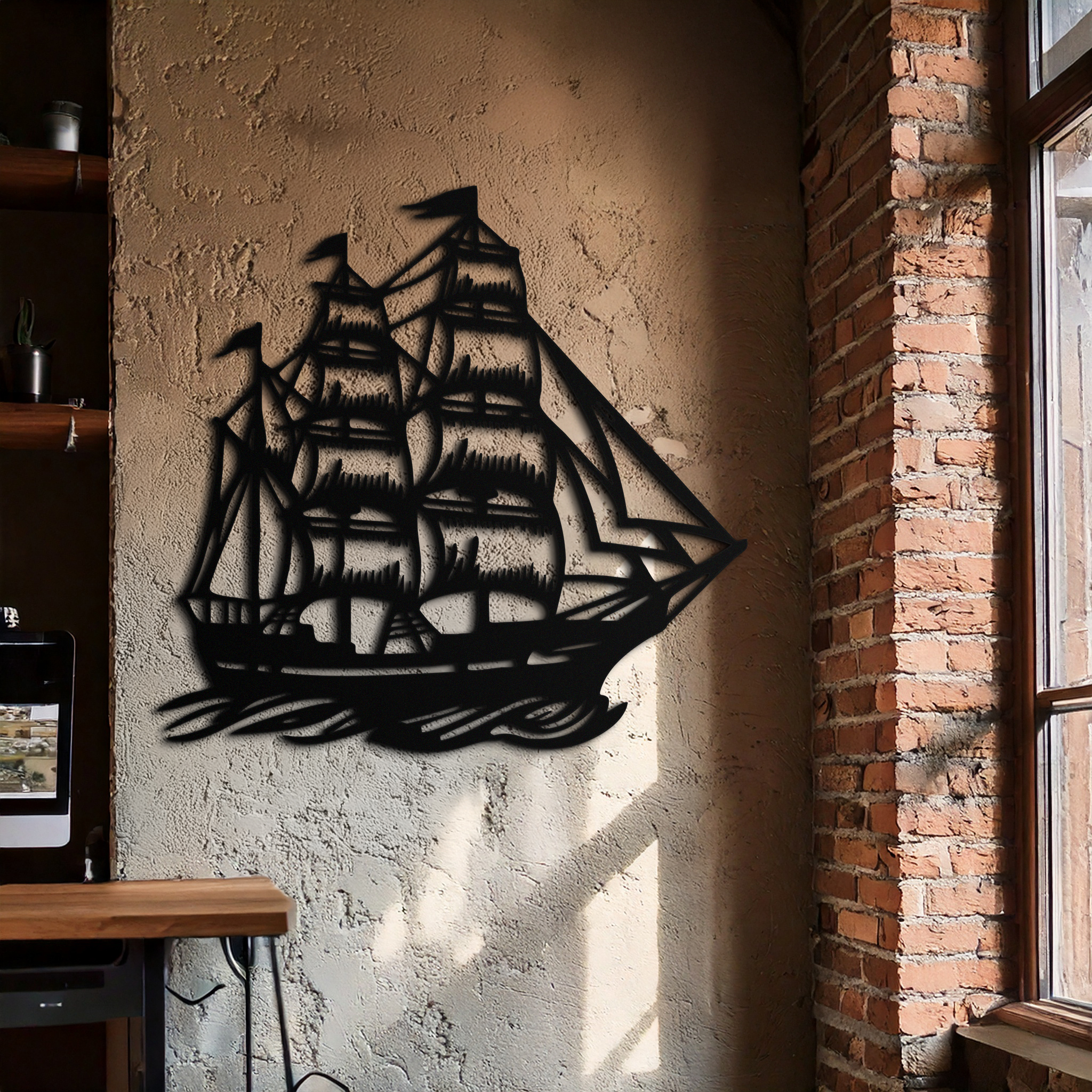 Metal Viking Longship Wall Art - Norse-Inspired Steel Sculpture