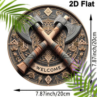 Viking Axe Welcome Sign - 8Inch X 8Inch round Wooden Wall Decor, Suitable for Home, Porch, Living Room, and Office - Perfect Gift for Men