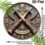 Viking Axe Welcome Sign - 8Inch X 8Inch round Wooden Wall Decor, Suitable for Home, Porch, Living Room, and Office - Perfect Gift for Men