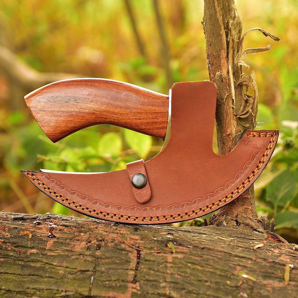 Viking Pizza Cutter Axe, Hand Forged, Carbon Steel Slicer Chef Viking Axe with Premium Leather Sheath, Mini Axe Kitchen Tool, Medieval Pizza Cutter, for Hunting, Camping, and Viking Gifts for Men