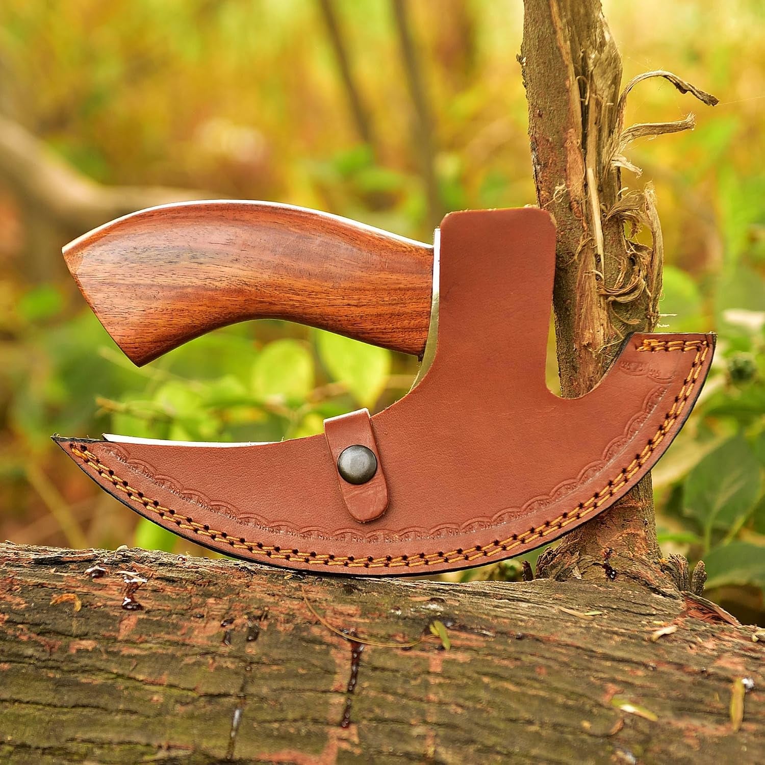 Viking Pizza Cutter Axe, Hand Forged, Carbon Steel Slicer Chef Viking Axe with Premium Leather Sheath, Mini Axe Kitchen Tool, Medieval Pizza Cutter, for Hunting, Camping, and Viking Gifts for Men