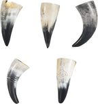 Viking Drinking Horn Set of 5 – Gifts for Men, Dad, Husband – Unique Viking Gift – Handmade Real Ox Horn Cup with Wooden Storage Tray & Opener – for Beer, Ale, Mead