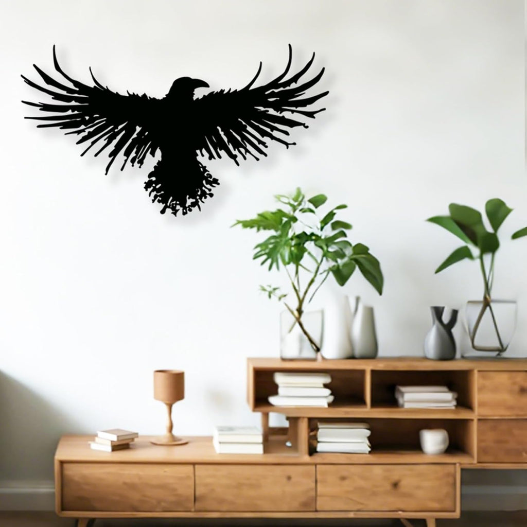 Metal Viking Raven Wall Art Norse Mythology Crow Wall Decor with Gothic Metal Wall Sculpture Suitable for Living Room Bedroom Indoor Outdoor Garden Home