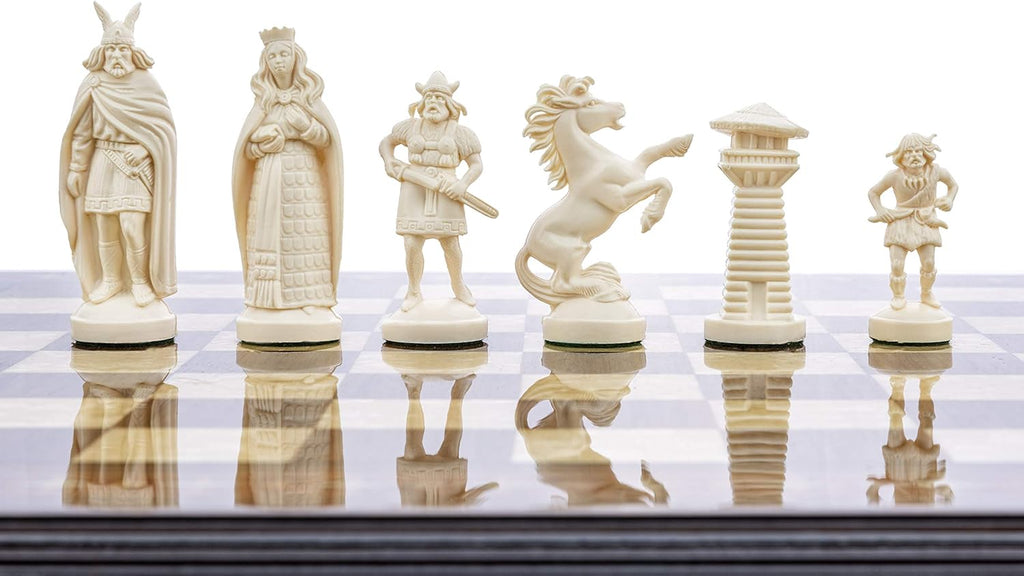 Viking Chess Set - Chess Board B/W- Size 17,3" + Viking Chess Pieces 3,75" B/W