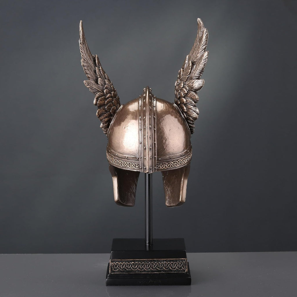 9 1/2 Inch Norse Winged Helmet of Odin Cold Cast Resin Brozne Finish Sculpture Viking Home Decor Collectibles