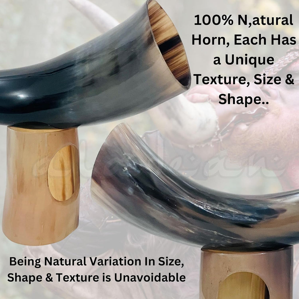 5X Viking Drinking Horn Cups 9" -15" | Viking Gift for Men 100% Natural Norse 10-14 Oz Goblet Ale Mead Beer Mug Wine with Stand (Large (9"-11"))