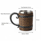 Viking Beer Mug – Double Wall Insulated Wood Style Drinking Cup with Handle
