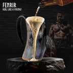 Viking Drinking Horn Mug Set 16 Oz – Gifts for Men, Dad, Husband – Unique Viking Gift – Handmade Real Ox Horn Cup with Shot Glass & Opener – for Beer, Ale, Mead (Thor Shine Finish)