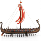 13 Inch Viking Longship with Red and White Sail Home Decor Statue