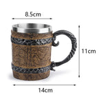 Viking Beer Mug – Double Wall Insulated Wood Style Drinking Cup with Handle