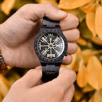 Viking Vegvisir Man'S Wooden Watches Vintage Watch for Men Wood Clock
