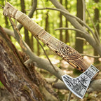 Hand Forged Viking Axe – Carbon Steel Blade with Ash Wood Handle and Leather Sheath, Camping, Hunting, Outdoor Hatchet Valhalla Ax, Medieval Axe, Authentic Norse Axe, Historical Gift for Men