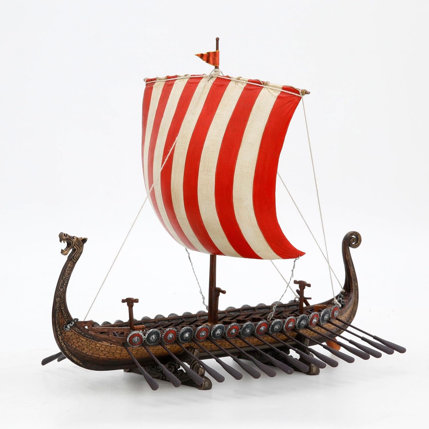 13 Inch Viking Longship with Red and White Sail Home Decor Statue