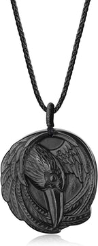 Men'S Viking Necklace Bold Eagle Raven Obsidian Necklace for Men Women, Stainless Steel Chain/Adjustable Nylon Cord