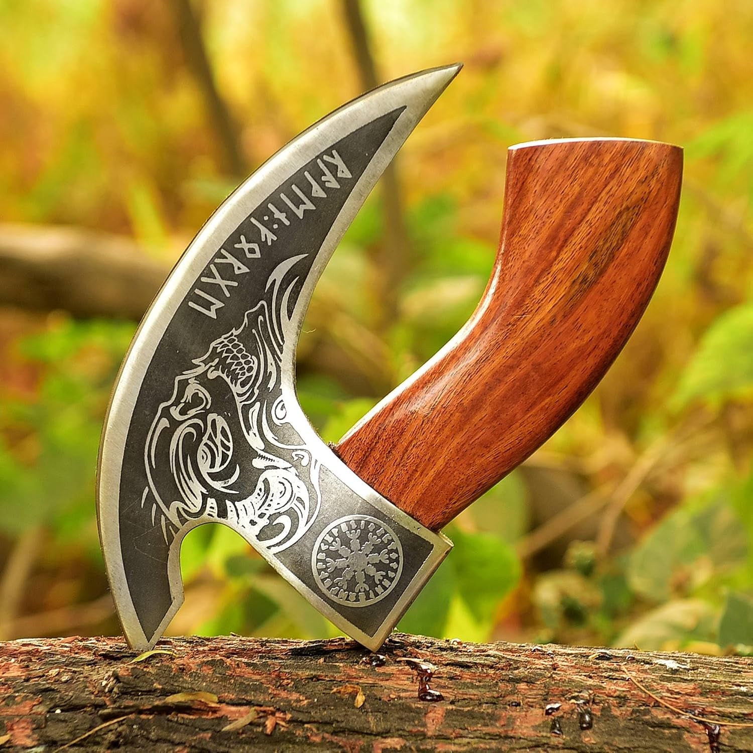 Viking Pizza Cutter Axe, Hand Forged, Carbon Steel Slicer Chef Viking Axe with Premium Leather Sheath, Mini Axe Kitchen Tool, Medieval Pizza Cutter, for Hunting, Camping, and Viking Gifts for Men