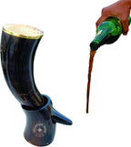 100% Natural Black Viking Drinking Horn Mug Cup with Stand for Beer Wine Mead