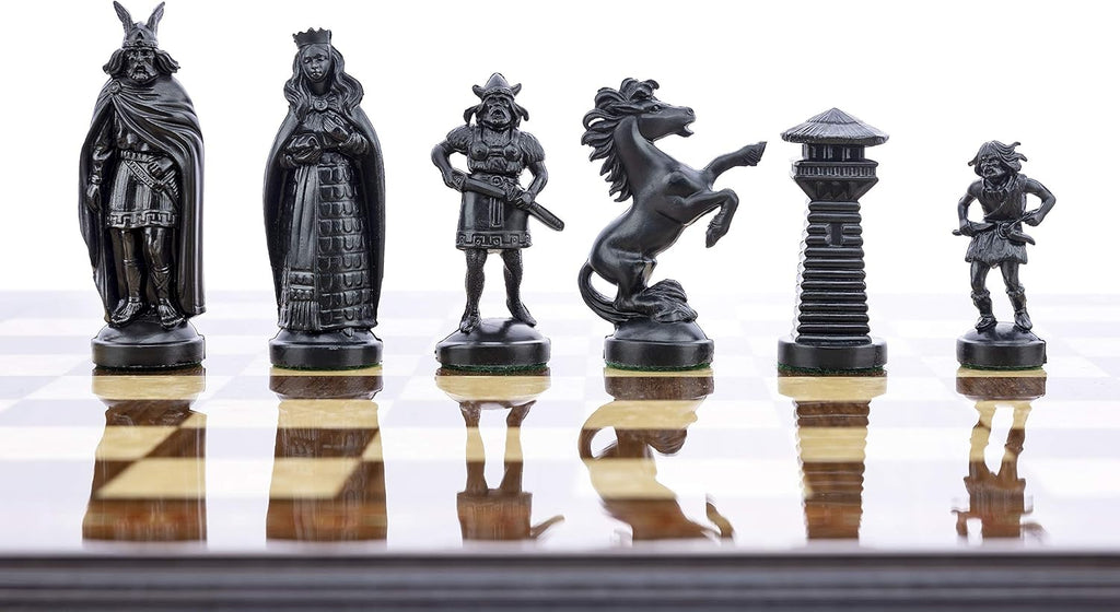 Viking Chess Set - Chess Board B/W- Size 17,3" + Viking Chess Pieces 3,75" B/W