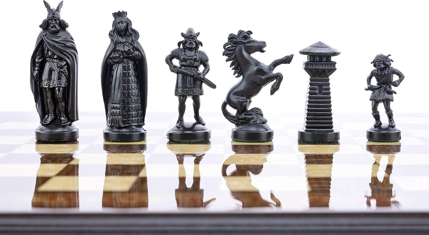 Viking Chess Set - Chess Board B/W- Size 17,3" + Viking Chess Pieces 3,75" B/W