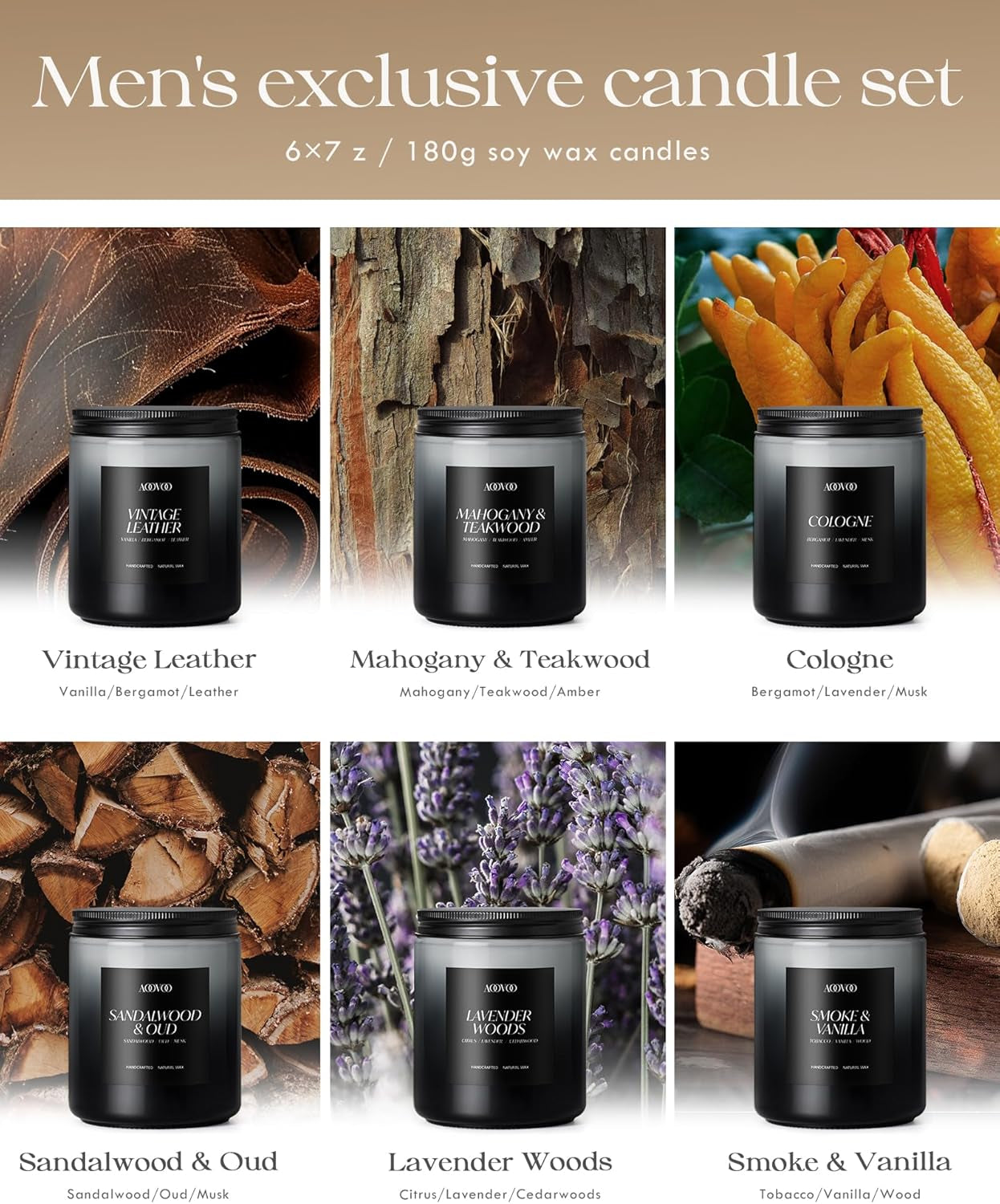 Scented Candles Set - 6 Pack Men Candles for Home Scented | 42 Oz Soy Wax, 300 Hour Long Lasting Candle, Aromatherapy Candle Birthday, Christmas, Valentine, Gift Set for Men
