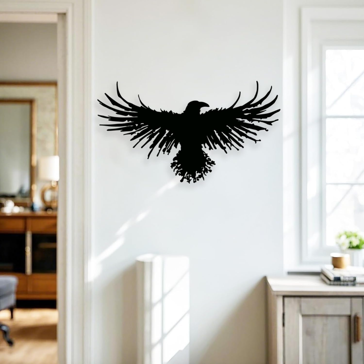 Metal Viking Raven Wall Art Norse Mythology Crow Wall Decor with Gothic Metal Wall Sculpture Suitable for Living Room Bedroom Indoor Outdoor Garden Home