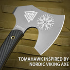 12.2" Tactical Tomahawk Viking Axe with Leather Sheath G10 Handle | Heavy Duty Full Tang Viking Axe with 4.3" Titanium Coated Blade, Viking Bearded Tomahawk Hatchet for Outdoor Survival Camping
