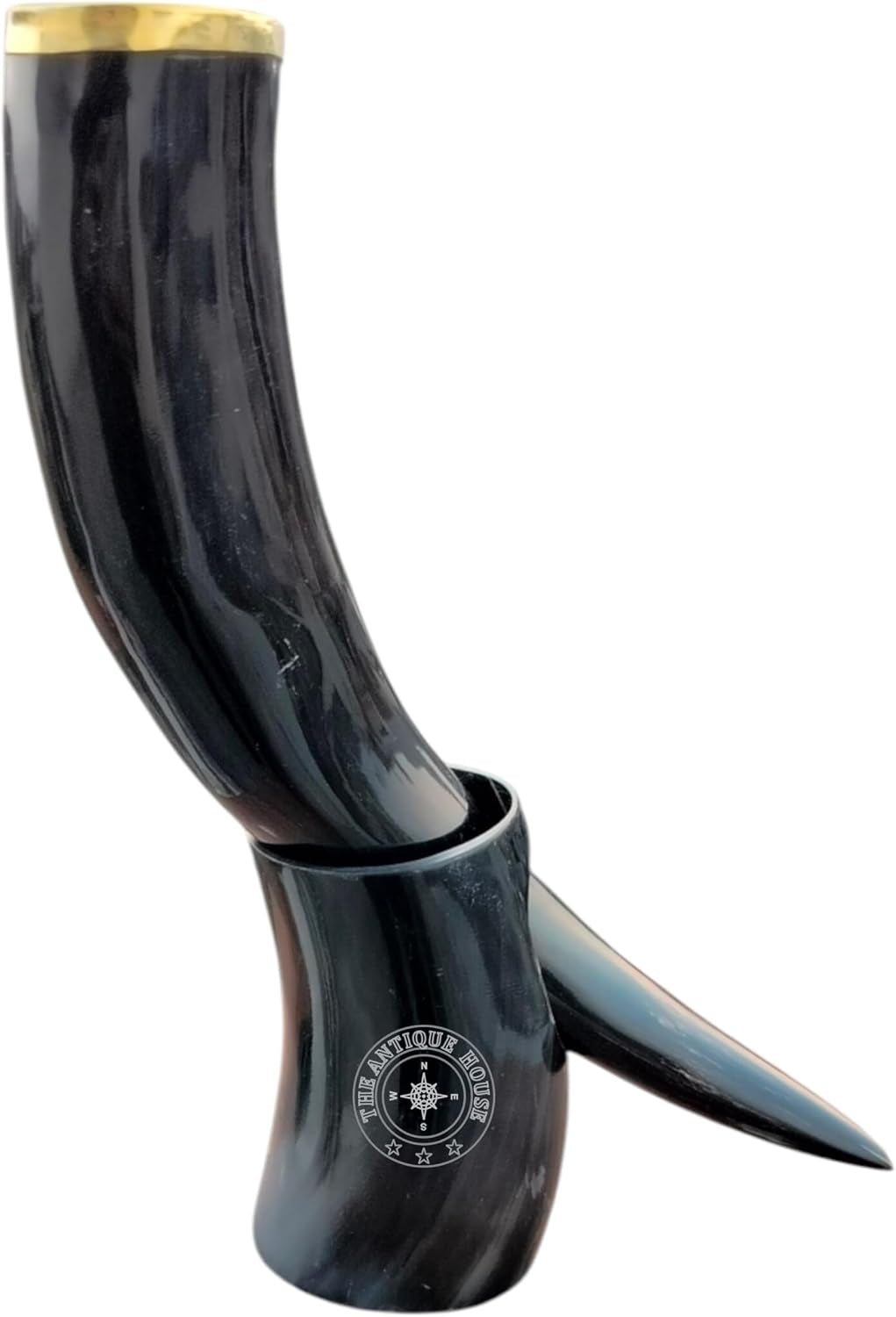 100% Natural Black Viking Drinking Horn Mug Cup with Stand for Beer Wine Mead