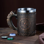 Viking Axe Mug, Stainless Steel Horn Beer Cup, Viking Warrior Skull Cup Tankard, Drinking Cup Coffee Beer Steins,Medieval Skull Drinkware Mug for Coffee/Beverage/Juice17Oz Gift for Men