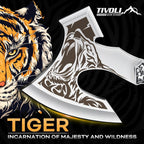 Camping Axe, Tiger - Patterned Survival Hatchet with Nylon Sheath | High Carbon Steel Blade, Ergonomic Wood Grip, Nylon Sheath, Unique Pattern Design, for Hiking, Chopping, Hunting