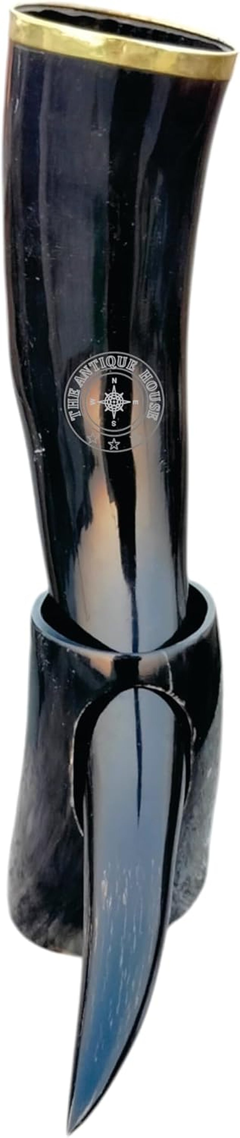 100% Natural Black Viking Drinking Horn Mug Cup with Stand for Beer Wine Mead