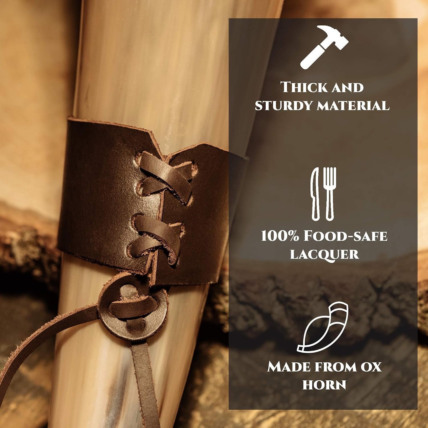 Viking Drinking Horn 15-20 Oz with Metal Stand | Hand-Crafted Ox Horn Cup for Mead, Ale, Beer | Medieval Norse Gift & Home Bar Décor, Food-Safe Lacque Unique Beer Gift for Men and Women