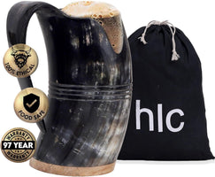 Horn Mug Beer Mug for Men, Ale Horn Mugs for Christmas Gift (L - 16 Oz, Eternal | Natural Finish)