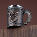 Viking Axe Mug, Stainless Steel Horn Beer Cup, Viking Warrior Skull Cup Tankard, Drinking Cup Coffee Beer Steins,Medieval Skull Drinkware Mug for Coffee/Beverage/Juice17Oz Gift for Men