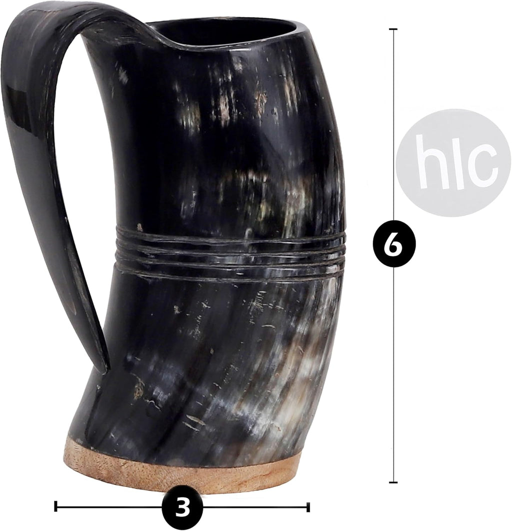 Horn Mug Beer Mug for Men, Ale Horn Mugs for Christmas Gift (L - 16 Oz, Eternal | Natural Finish)